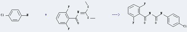 Diflubenzuron can be prepared by 4-chloro-aniline and N-(bis-methylsulfanyl-methylene)-2,6-difluoro-benzamide